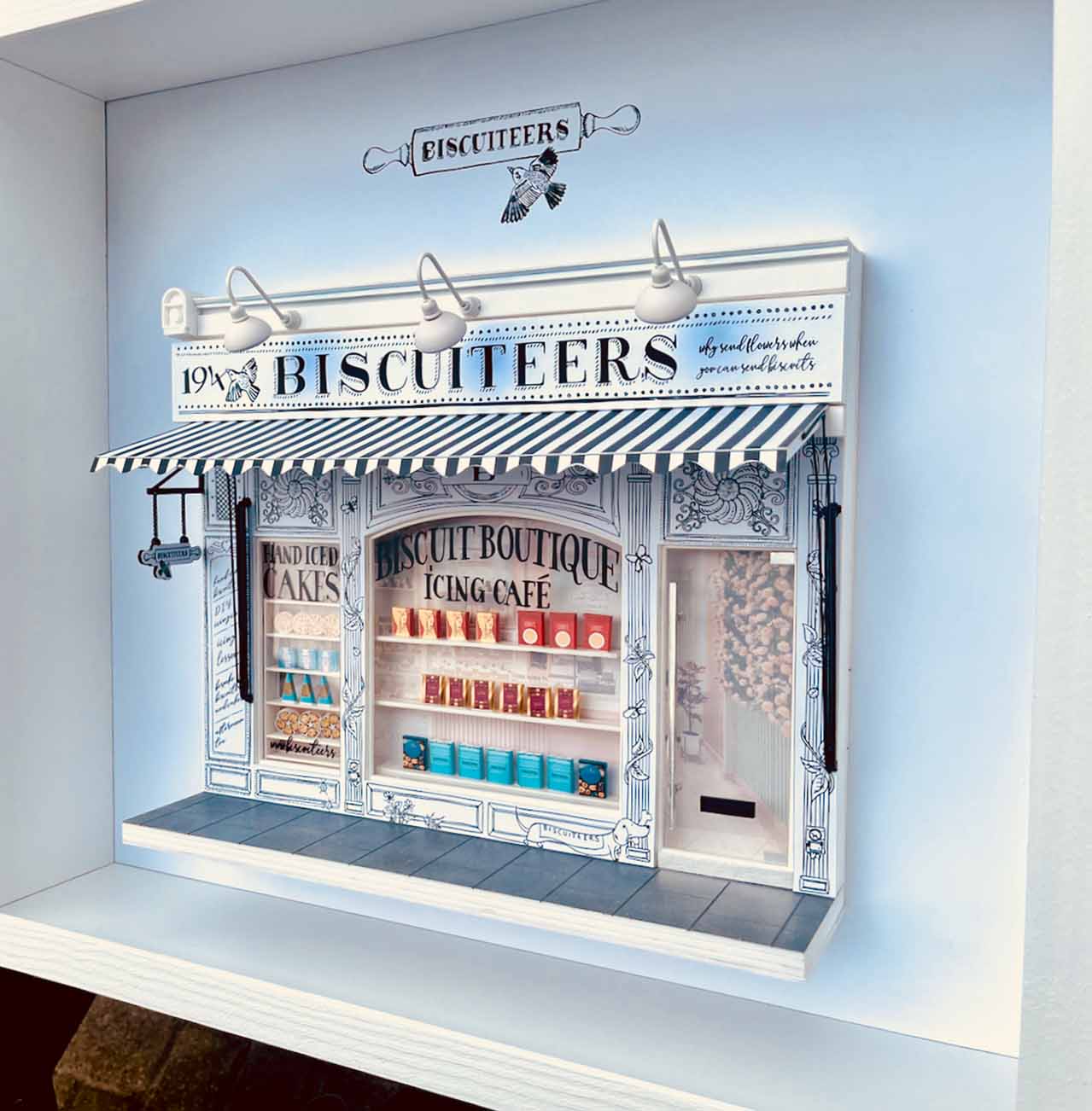 Biscuiteers building miniature model shop front from Little House London